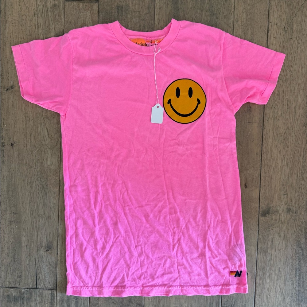 Aviator Nation Pink Smiley Face Short Sleeve Tee Kids